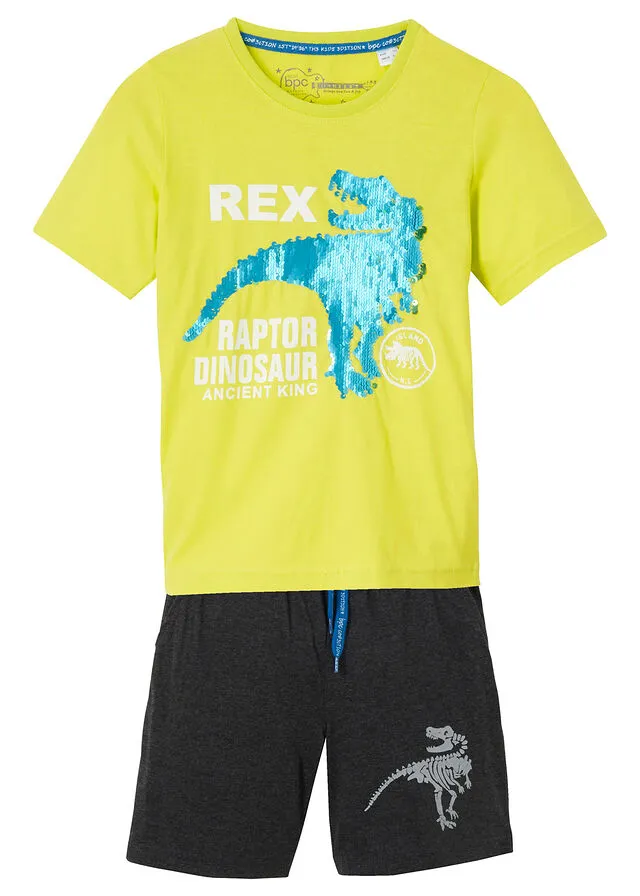 CAMISETA CON LENTEJUELAS REVERSIBLES Y PANTALóN CORTO PARA NIñOS (2 PIEZAS) VERDE LIMAGRIS OSCURO JASPEADO